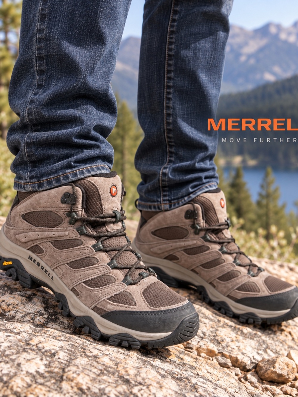 Merrell Men’s Taupe Brown Suede Mesh Vibram Hiking Boots 9.5